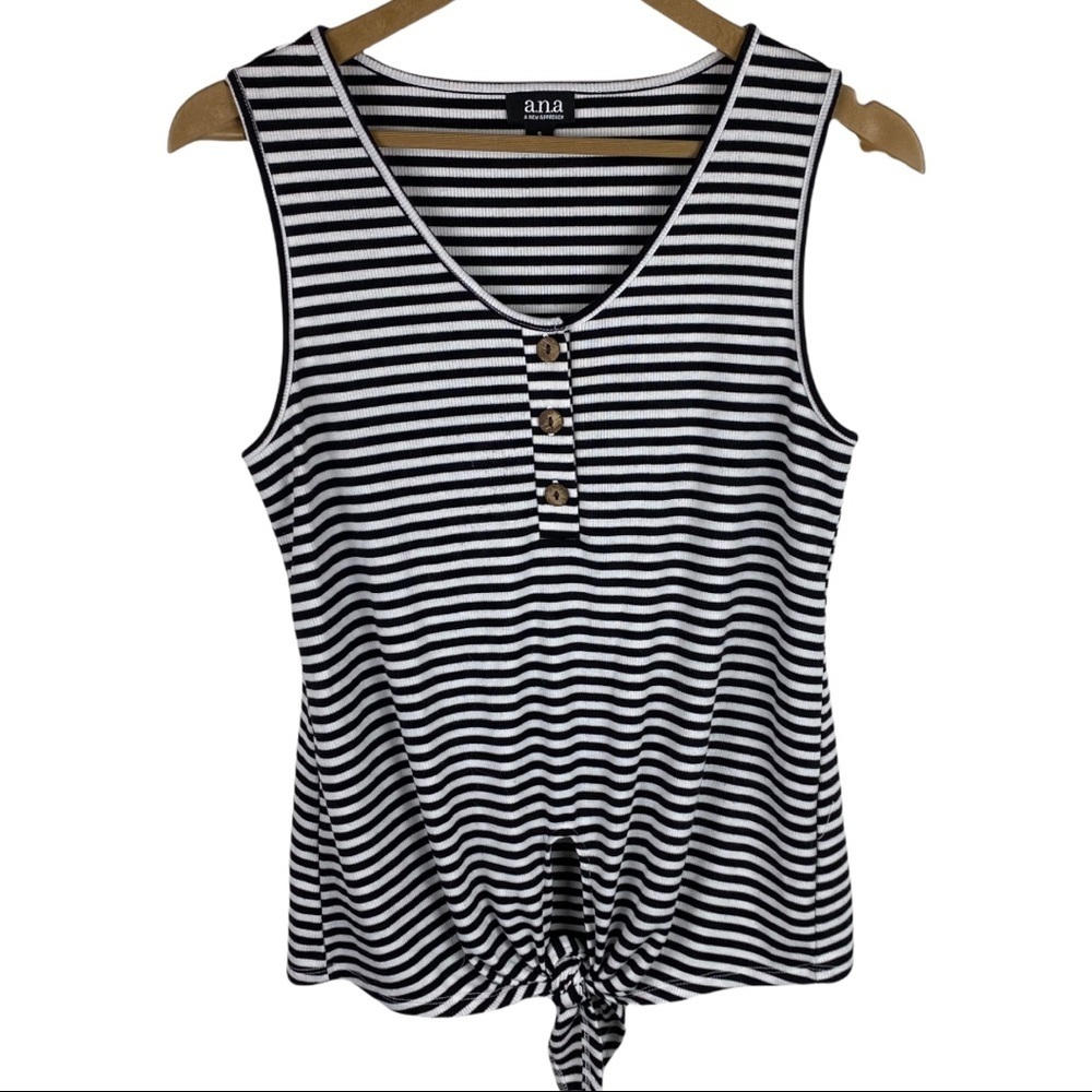 A.n.a Black and White Stripe Sleeveless Top with Tie
